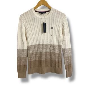 Tommy Hilfiger Cream and Tan Crewneck Sweater
